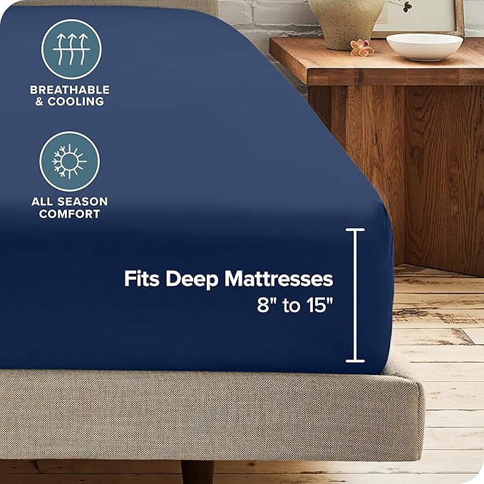 Bare Home 2-Pack Fitted Bottom Sheets Full - Premium 1800 Ultra-Soft Wrinkle Resistant Microfiber - Deep Pocket (Full, Dark Blue)