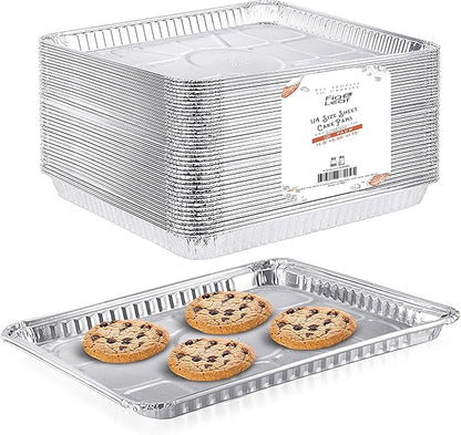 (200 Pack) 1/4 Size Cookie Sheet Baking Cake Pans l 12.8” x 8.9” Disposable Aluminum Foil Trays l Premium Heavy Duty Nonstick Baking Sheets Reusable
