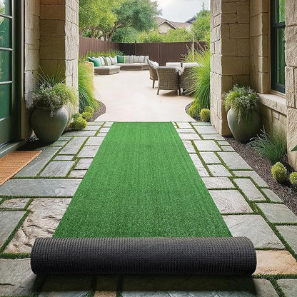 Ottomanson Artificial Grass Turf 2'7" x 25' Indoor Outdoor Faux Grass Rug with Drainage Holes, Customizable with Extra Long Size Options, Perfect for Patio Lawn Balcony Weddings Photoshoot Backdrop