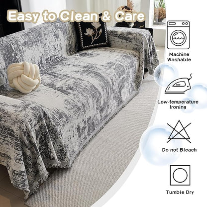 MEETSKY Couch Cover Sectional Sofa Covers Washable Chenille Geometric Abstract Couch Covers for 2 Cushion，Sofa Slipcover Multi-Use Durable Couch Throw Cover for Dogs Pets, 71" x 118", Deep Grey