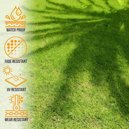 Ottomanson 2'7" x 34' Artificial Faux Grass Rug - Realistic Turf with UV Protection - Perforated for Easy Drainage - Durable, Hose-Off Synthetic Lawn Carpet for Indoor & Outdoor Use, Green