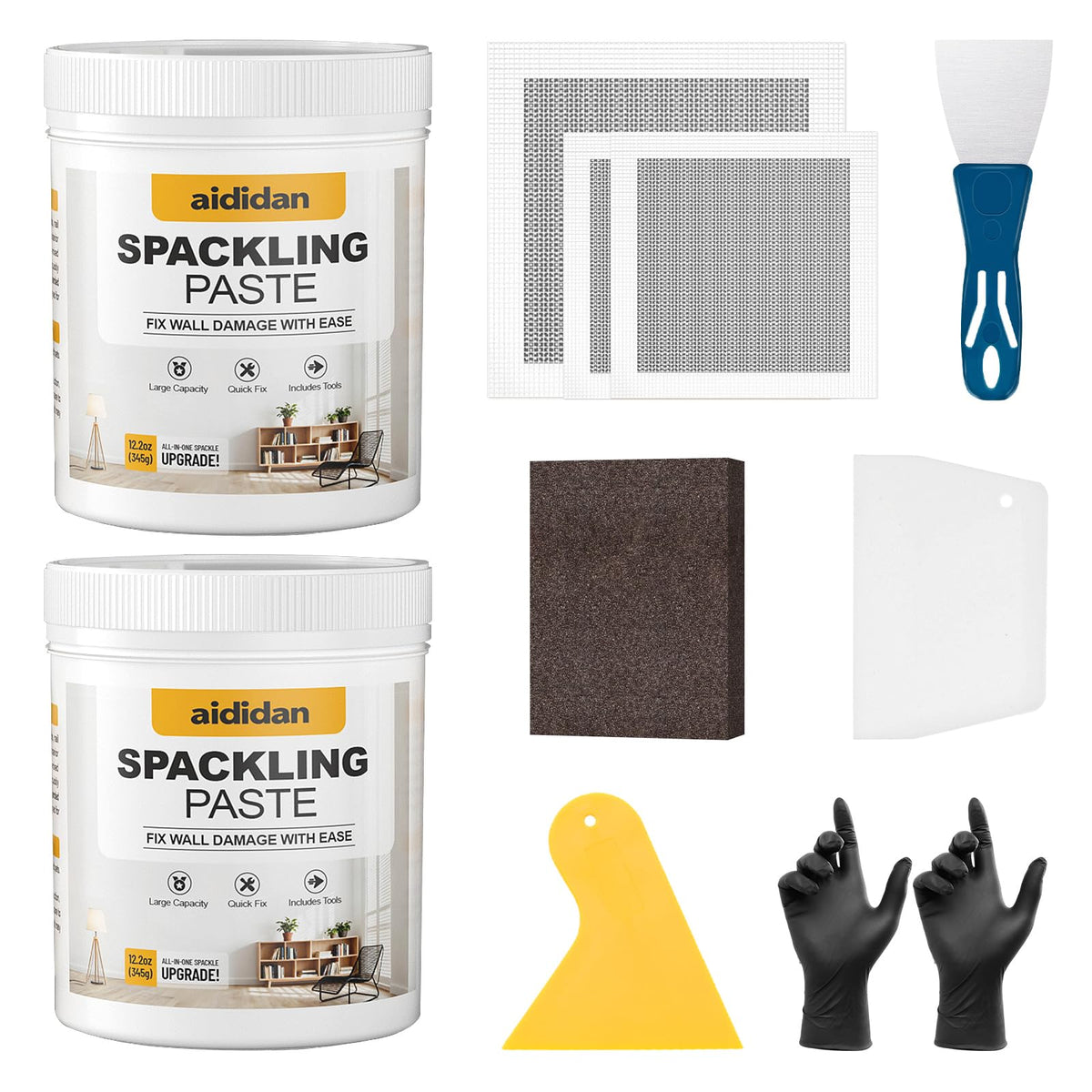 Aididan Drywall Repair Kit – 12.2oz Patch Set with Tools (2 Pack)