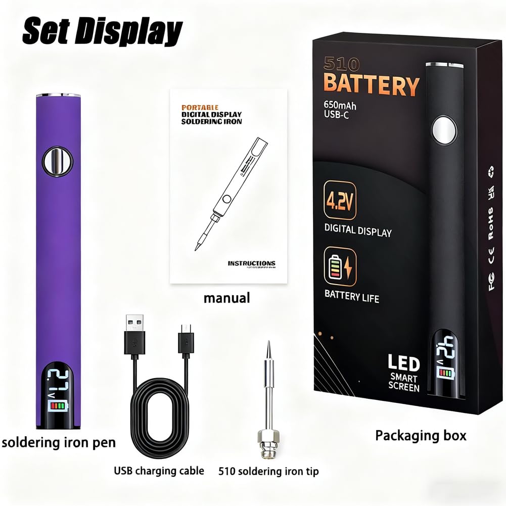 DLIOJHL 510 Thread Battery Soldering Iron | LED Display, USB-C Charge, 3-Stage Temp