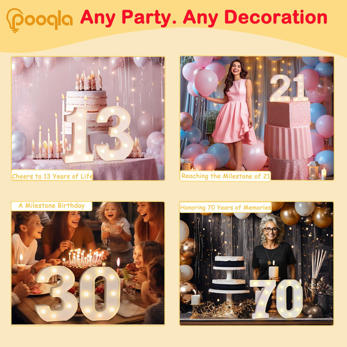 Pooqla LED Light Up 16th Birthday Numbers – White Marquee Decor