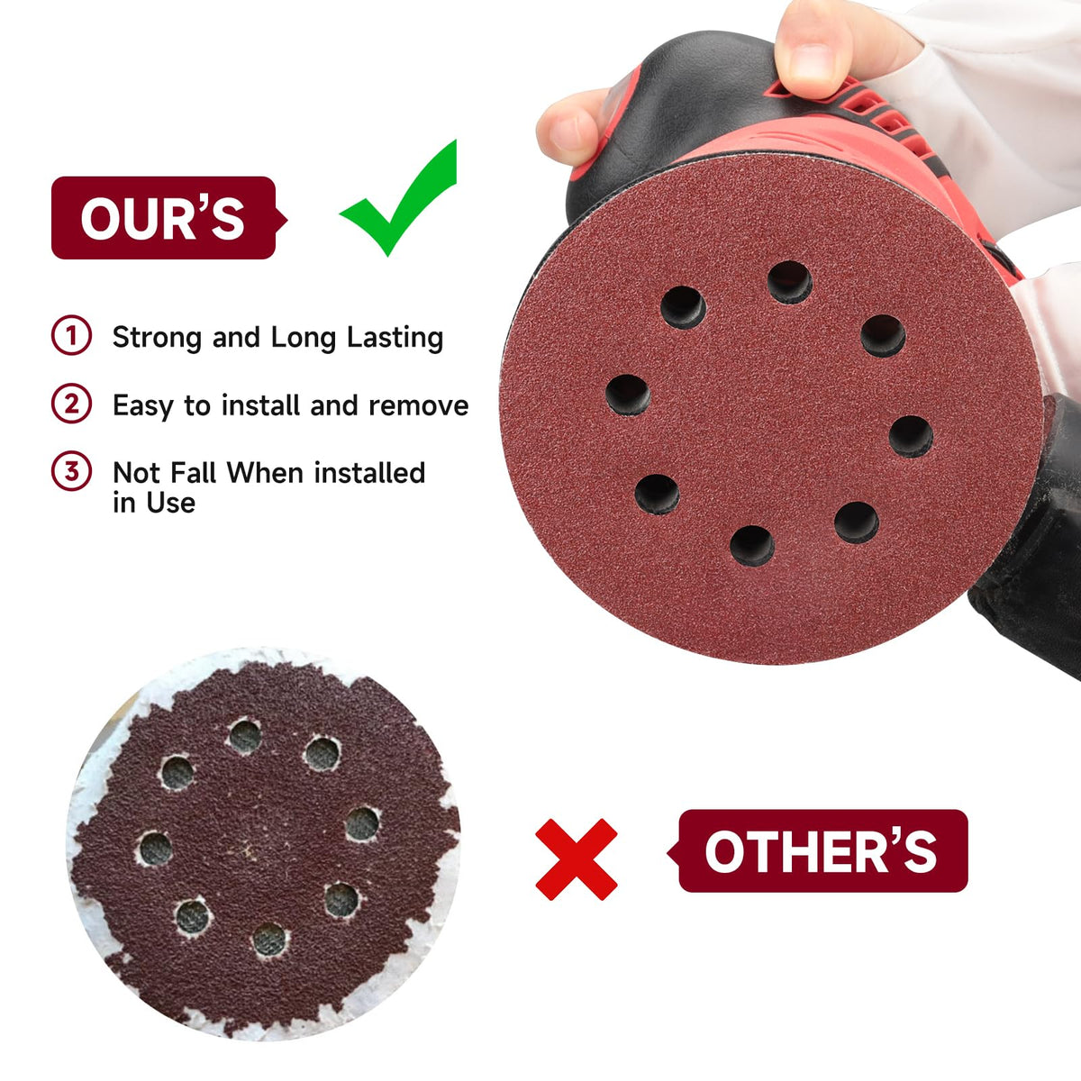 POTUINOM 100 Pcs 5-Inch Sanding Discs 120 Grit, 8-Hole Hook & Loop for Random Orbital Sander