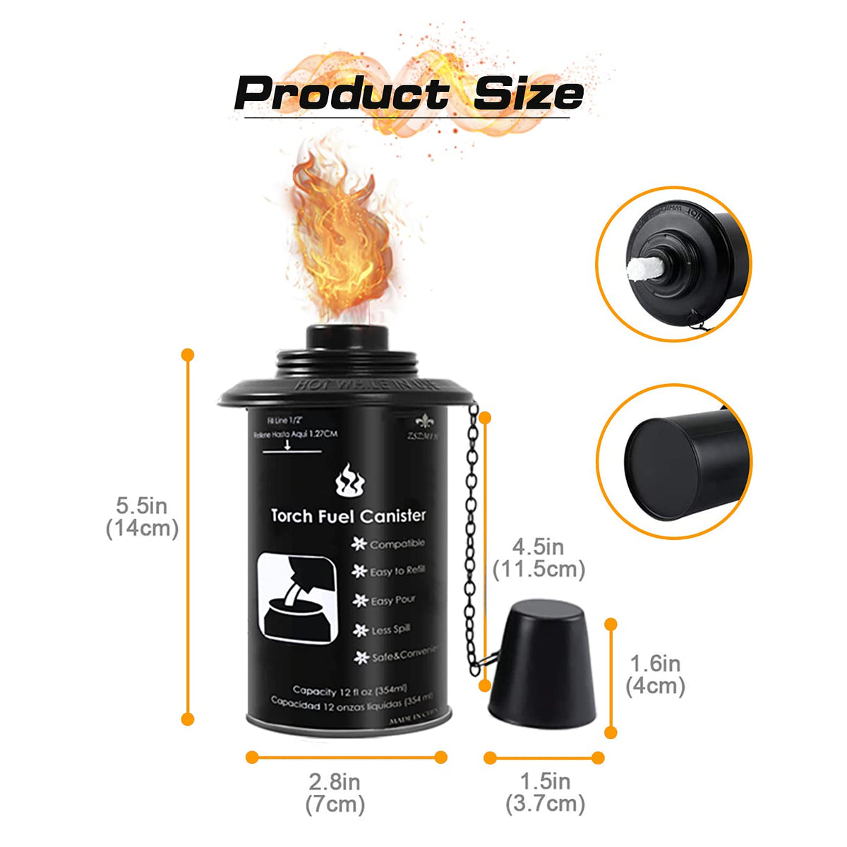 ZSZMFH 6 Pack Torch Canisters – 12 oz Bamboo Refills with Wicks & Covers